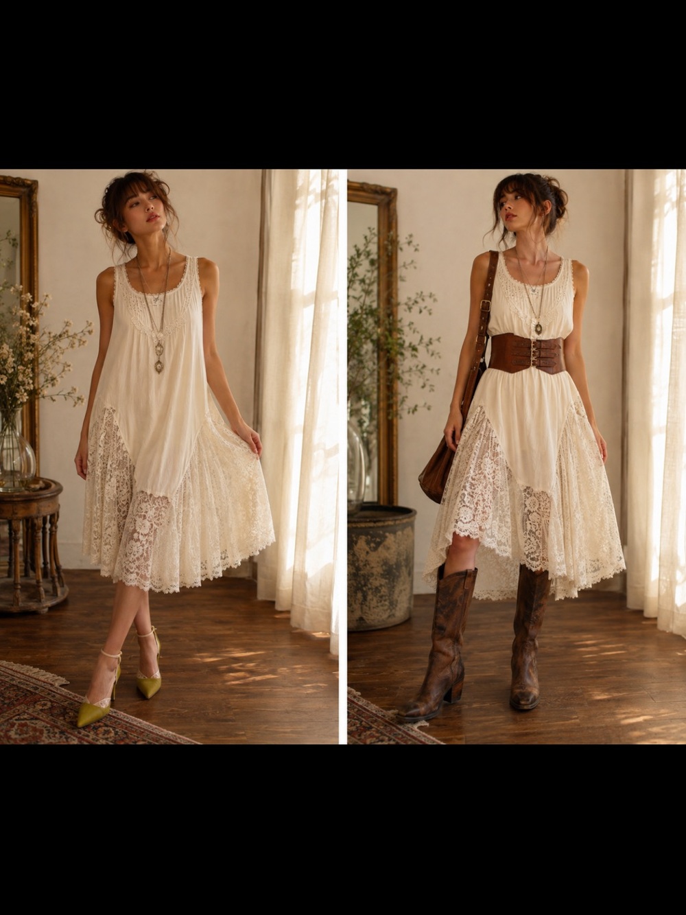 Vintage Romantic Lace Slip/Dress Katherine Harestad White Rose Designs Made USA
